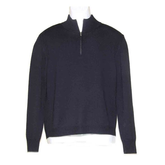 Faconnable Thick Merino Wool Sweater 1/4 Zip Black Men's Size Small - Picture 1 of 2